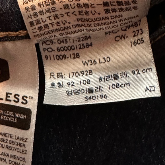 Levi’s 511 Premium Mens Jeans Tag Size 36x30 Measures 35x29 Dark Wash Blank Tag - Picture 4 of 16